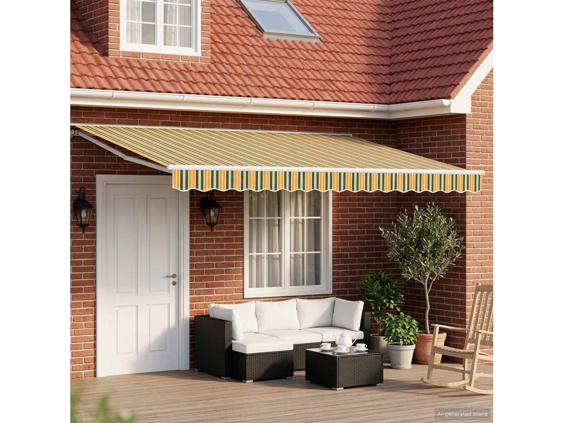 Vidaxl Toldo Retrátil Manual Verde E Amarelo 4,5 × 3 M