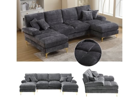 Sofá Modular Moderno Em Chenille Com Formato Em U E Dois Lugares De Reclinar Para Sala De Estar, Quarto Ou Escritório, Laranja Liptaptyn
