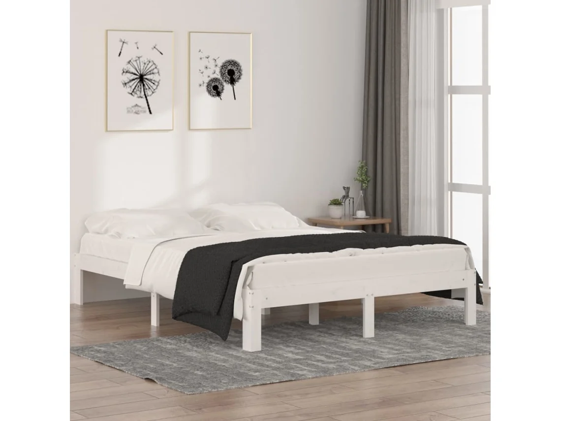 Vidaxl Estrutura De Cama 140x190 Cm Pinho Maciço Branco