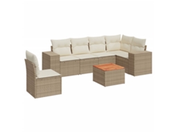 Conjunto de 7 Sofás para Jardim com Almofadões Vime Pe Bege MAISON EXCLUSIVE (7 pcs)