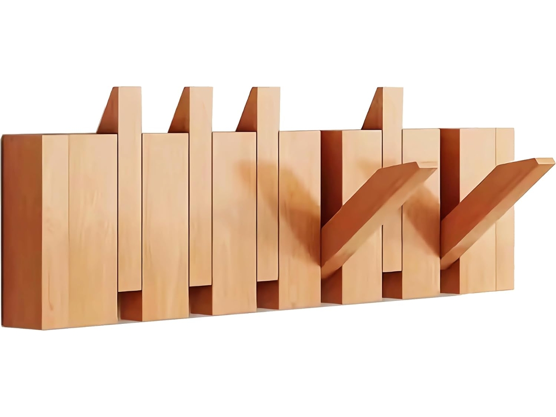 Cabideiro de Parede com 6 Ganchos em Formato Tecla Piano, Feito de Madeira Maciça Natural e Tecido Não, Ideal para Guarda roupa, Cozinha BRILVIBERA