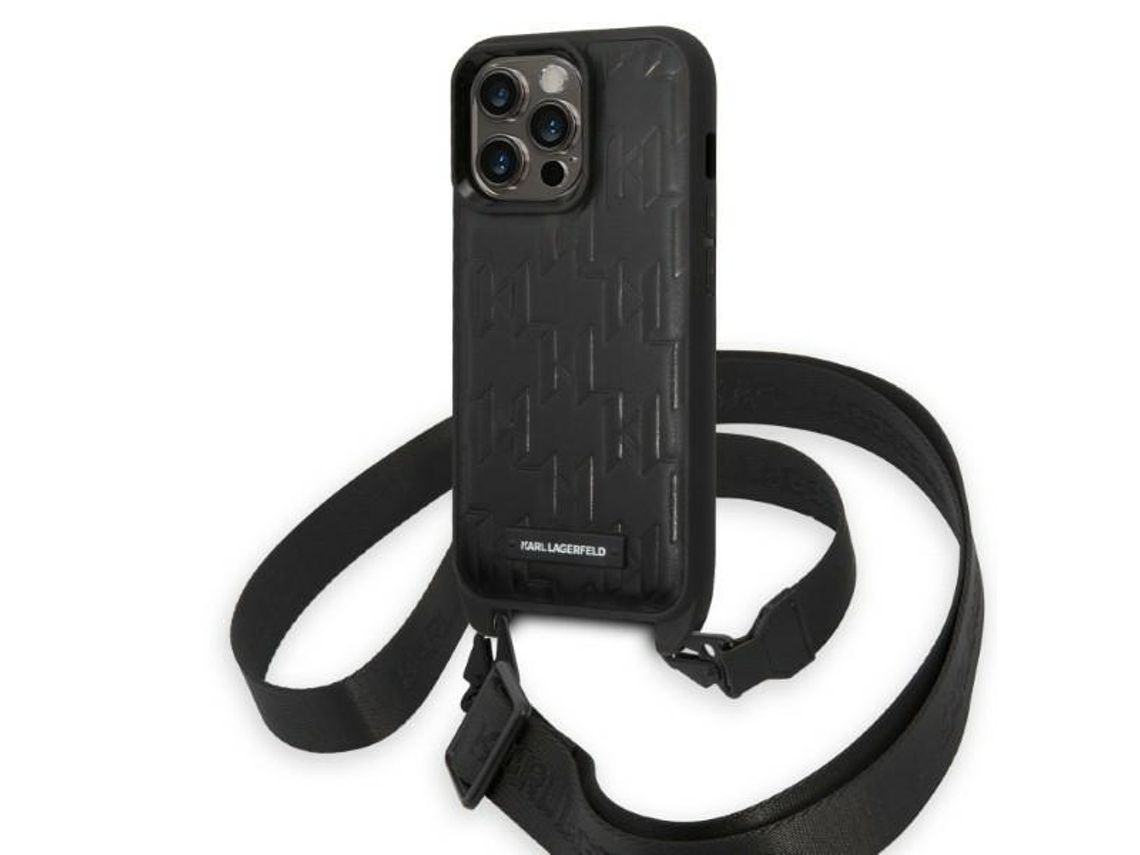 Estojo Logótipo Monograma Alça para iPhone 14 Pro KARL LAGERFELD Rígida Preto