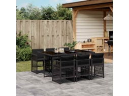 Vidaxl 7 Pcs Conjunto De Jantar P/ Jardim C/ Almofadões Vime Pe Preto