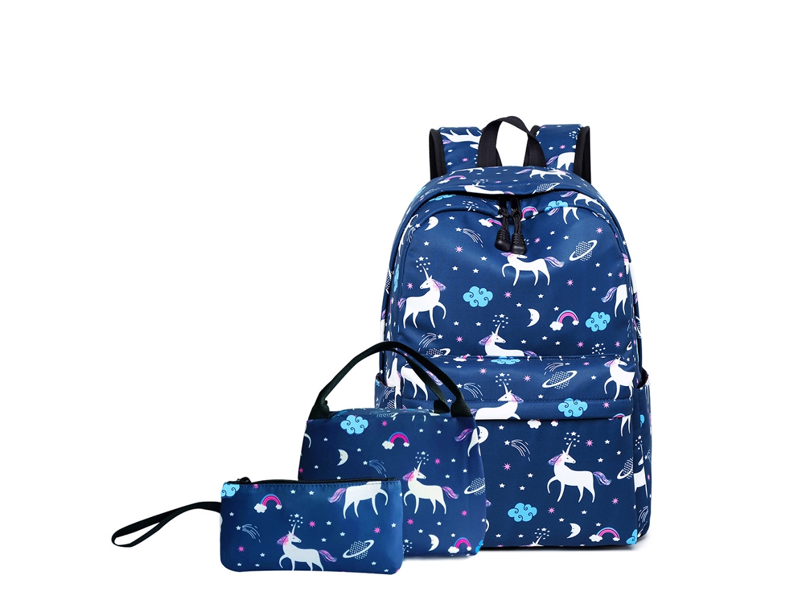 Mochila De Três Peças Para Estudantes, Mochila Escolar Impermeável De Grande Capacidade, Azul Escuro, 30 Cm * 14 Cm * 42 Cm
