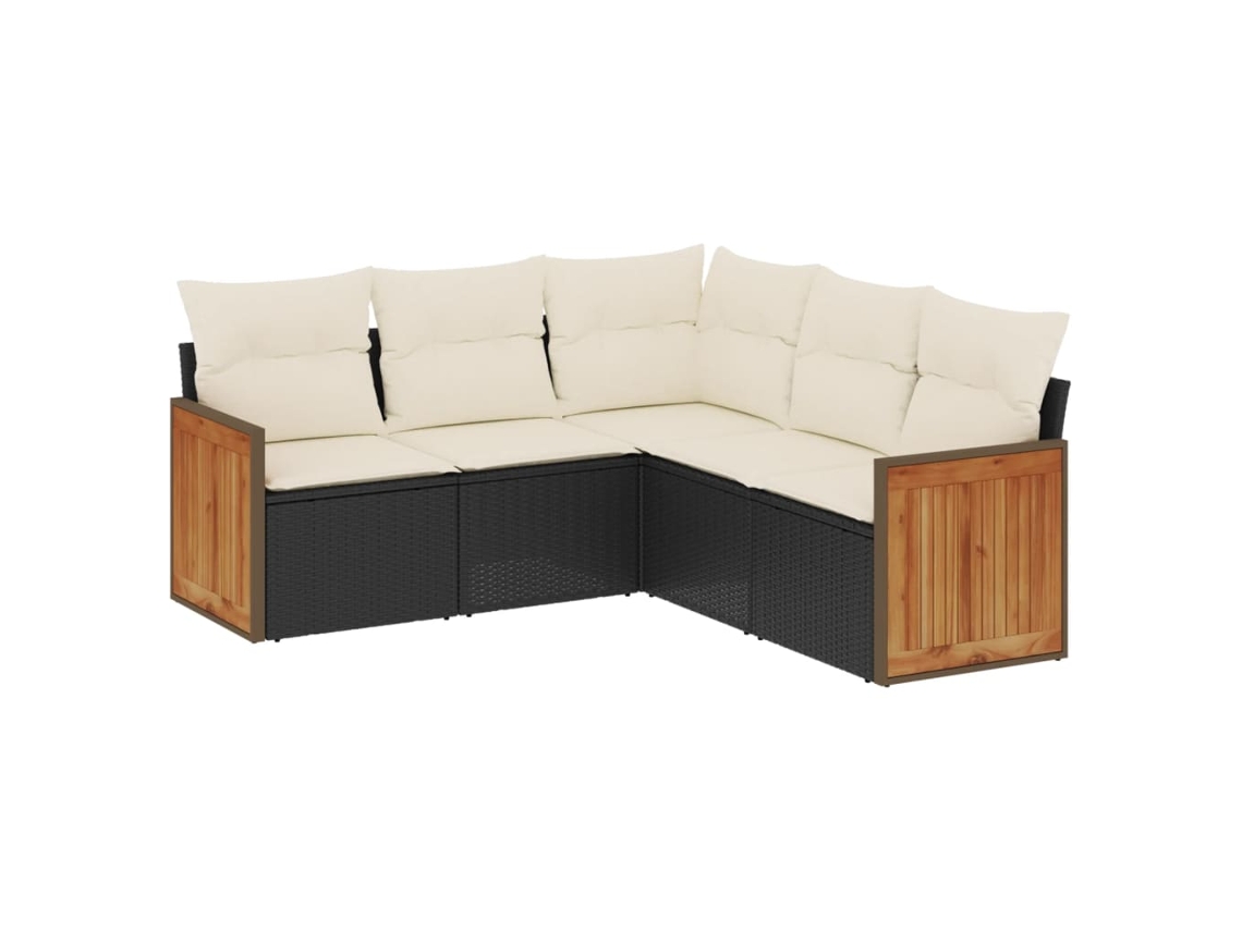 Conjunto de 5 Sofás de Jardim com Almofadões Vime Pe Preto MAISON EXCLUSIVE (5 pcs)