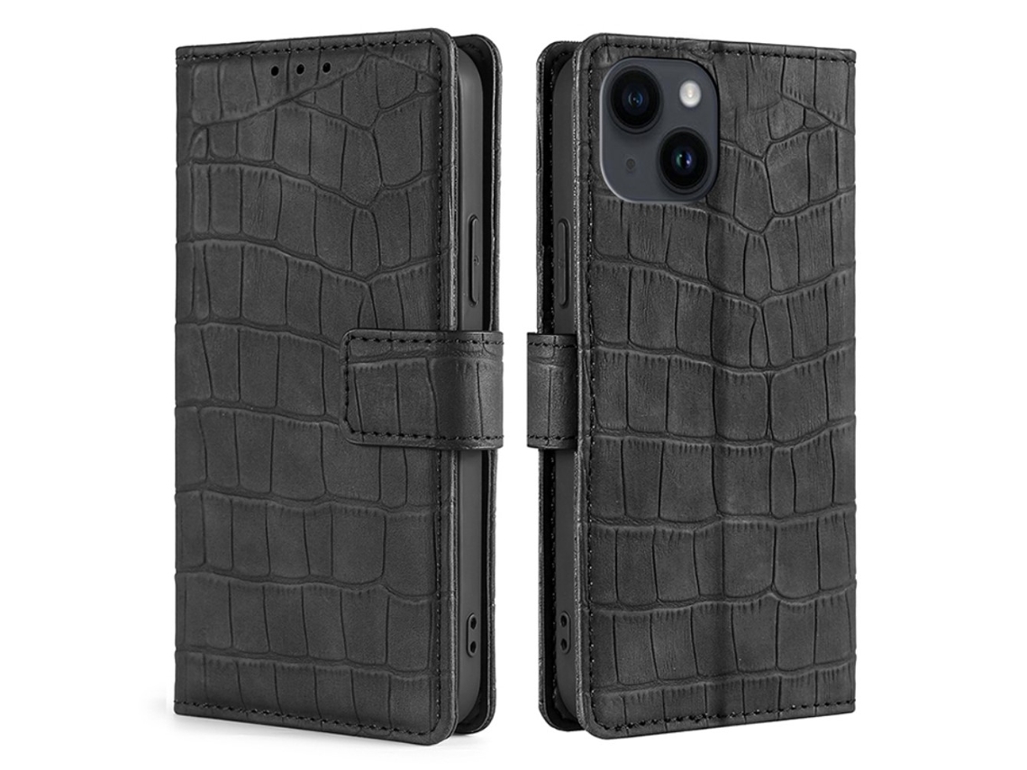 Capa Textura Crocodilo Para Iphone 15 Plus Pele Sintética Anti-choque Preto