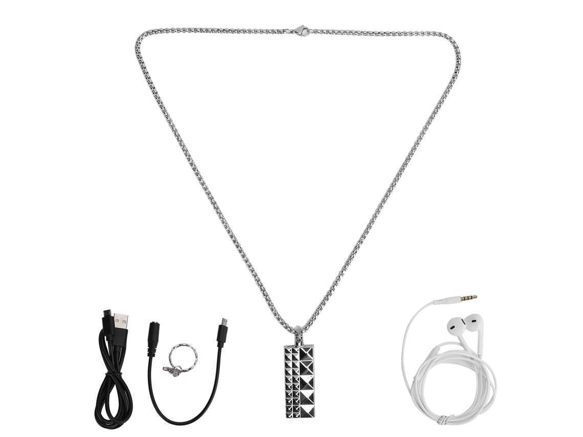 Aetheria reprodutor Mp3 Pendente Mini com Gravador de Voz 16gb Aço Inoxidável Prata com Fone de Ouvido