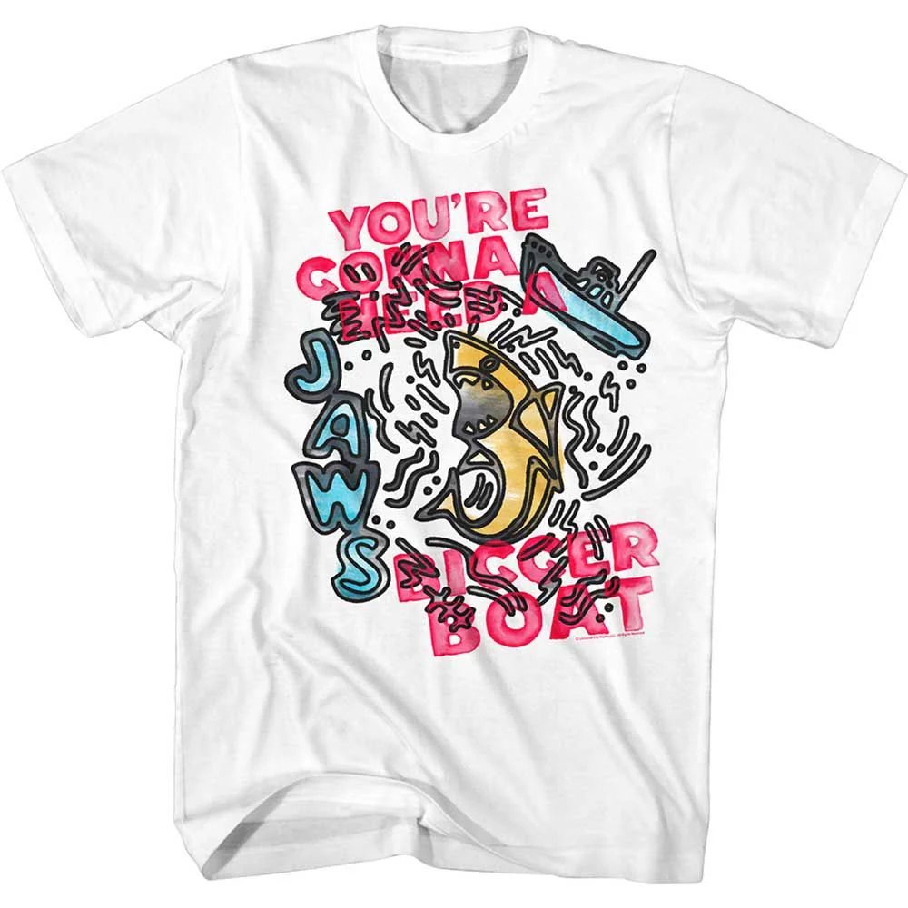Unisex Adult T-shirt Rockinstone Jaws Movie Sketch Boat White Sizexxl