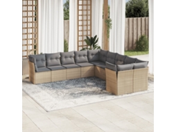 Vidaxl 10 Pcs Conjunto de Sofás P/ Jardim com Almofadões Vime Pe Bege