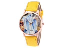 Reloj De Pulsera De Cuarzo Para Parejas Con Correa De Cuero Pu, Dial Redondo, Amarillo