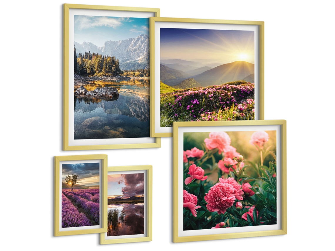 Conjunto De Pinturas Paisagens Da Natureza Flores Montanhas Espelharte (5 Peças)