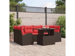 Vidaxl Conjunto De Sofá De Jardim Com Almofada 7 Pcs Marrom E Vermelho