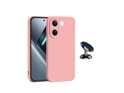 Kit Suporte Magnético Capa Silicone Líquido Phonecare Para Xiaomi Poco X8 Pro - Rosa