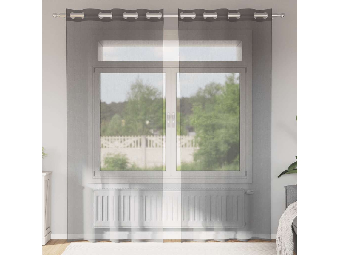 Vidaxl Cortinas De Voile Com Ilhós 2 Pcs Castanho-claro