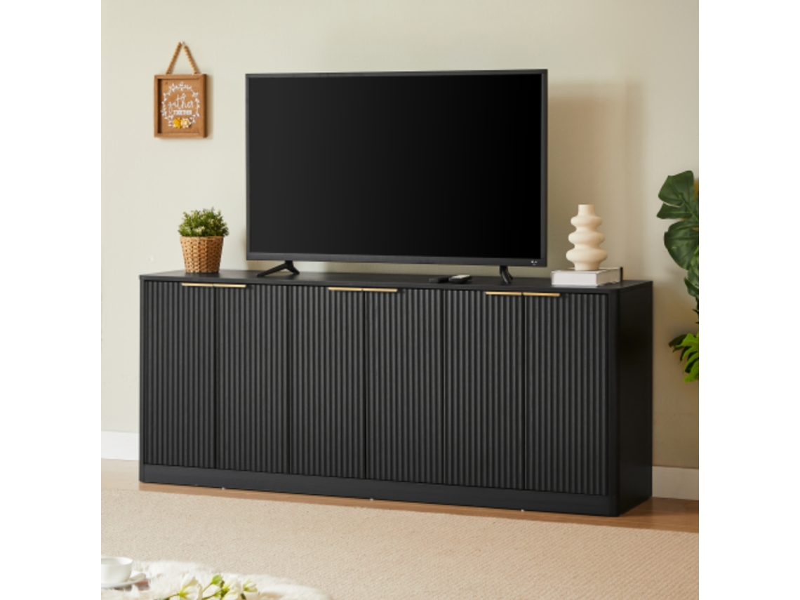 Aparador De 170 Cm - Design Ondulado Moderno, 6 Portas, Arrumação Multifuncional - Preto