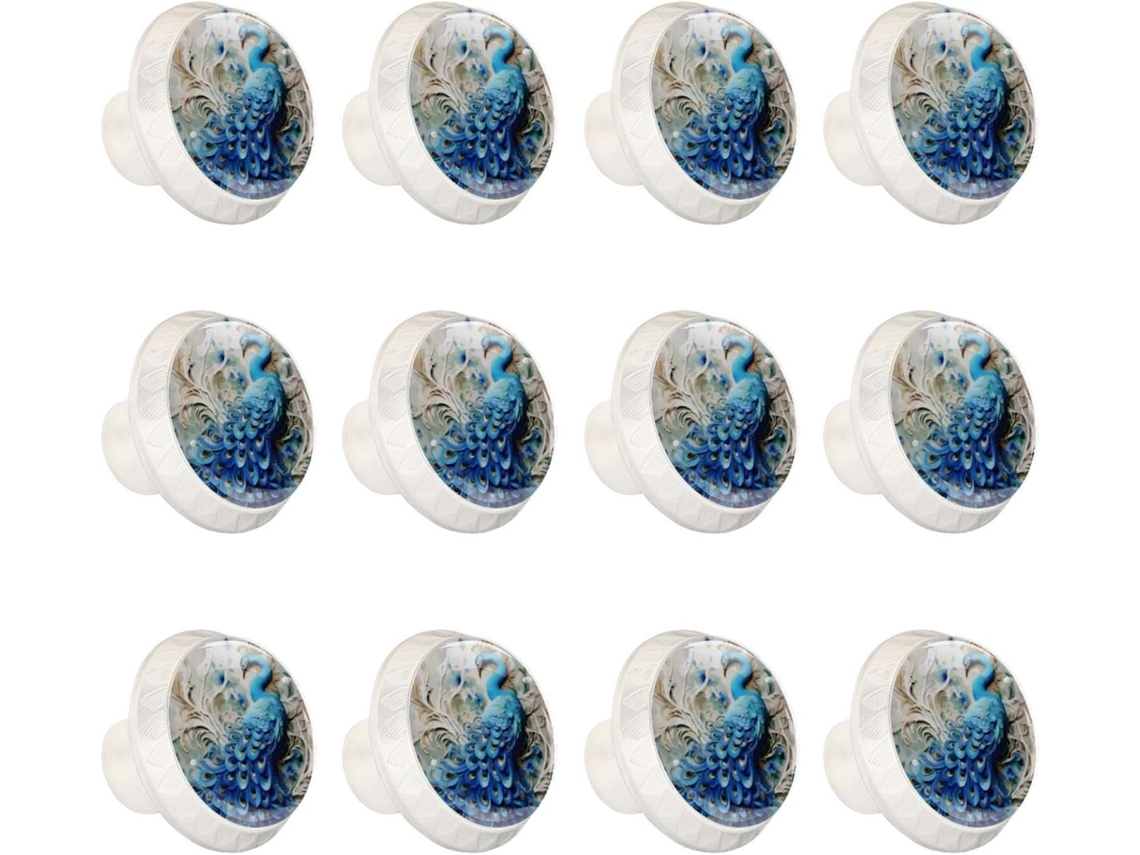 Puxadores E Botões Redondos Para Gavetas Armários, Conjunto De 12 Peças, Pavão Pintado A Óleo Azul, Puxadores Para