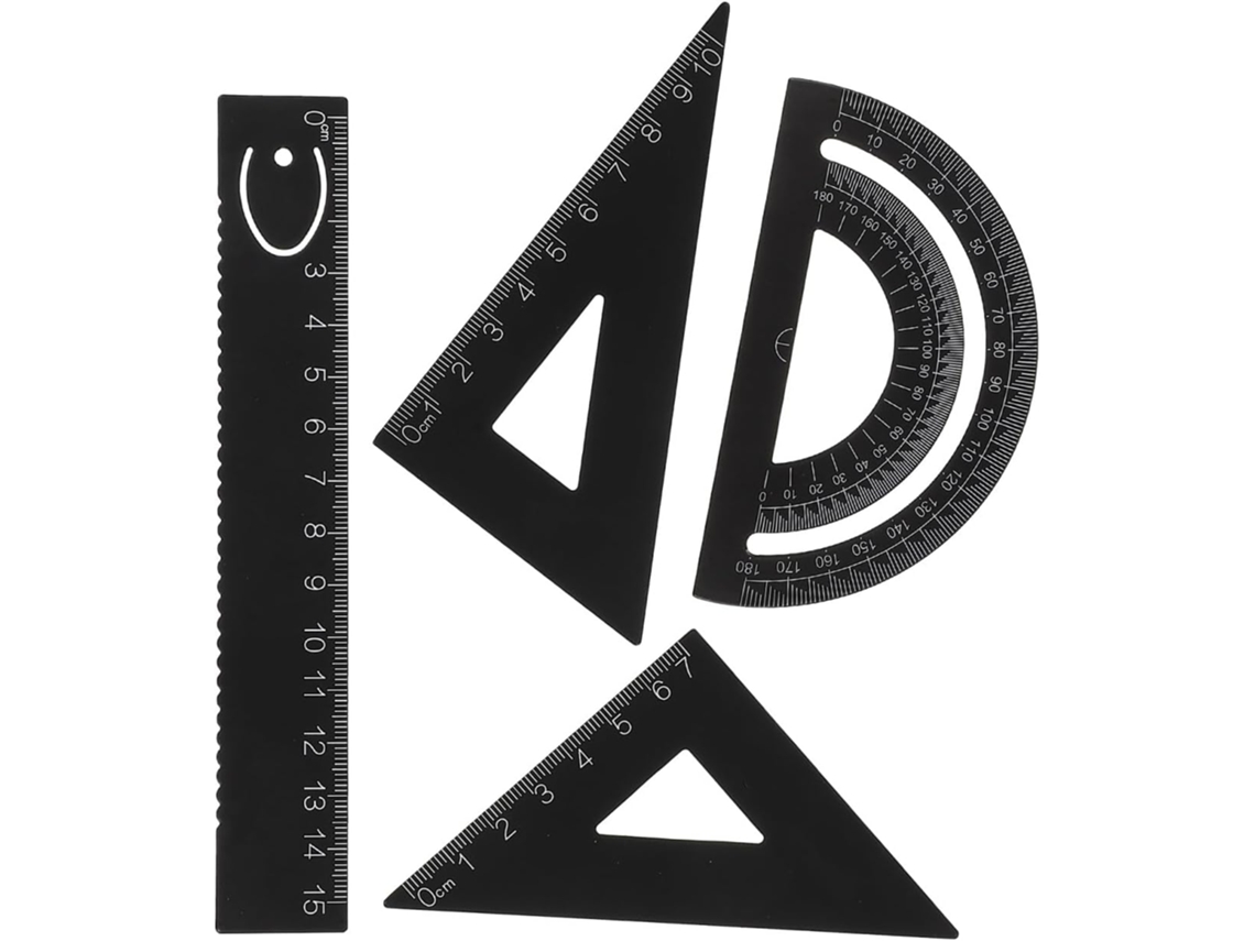 Conjunto De 4 Réguas De Metal Preto, Instrumento De Desenho, Régua E
