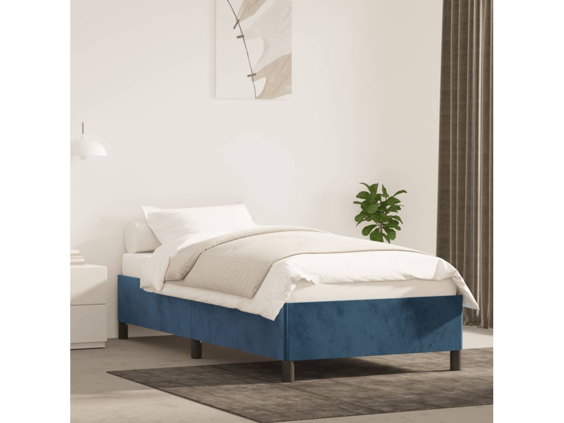 Estrutura De Cama Sem Colchão 80x200 Cm Veludo Azul-escuro