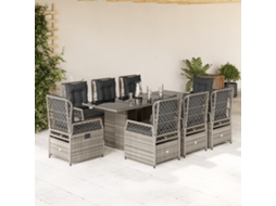 Conjunto 9 Peças Jantar P/ Jardim C/ Almofadões Vime Pe Cinza Dkd Home Decor