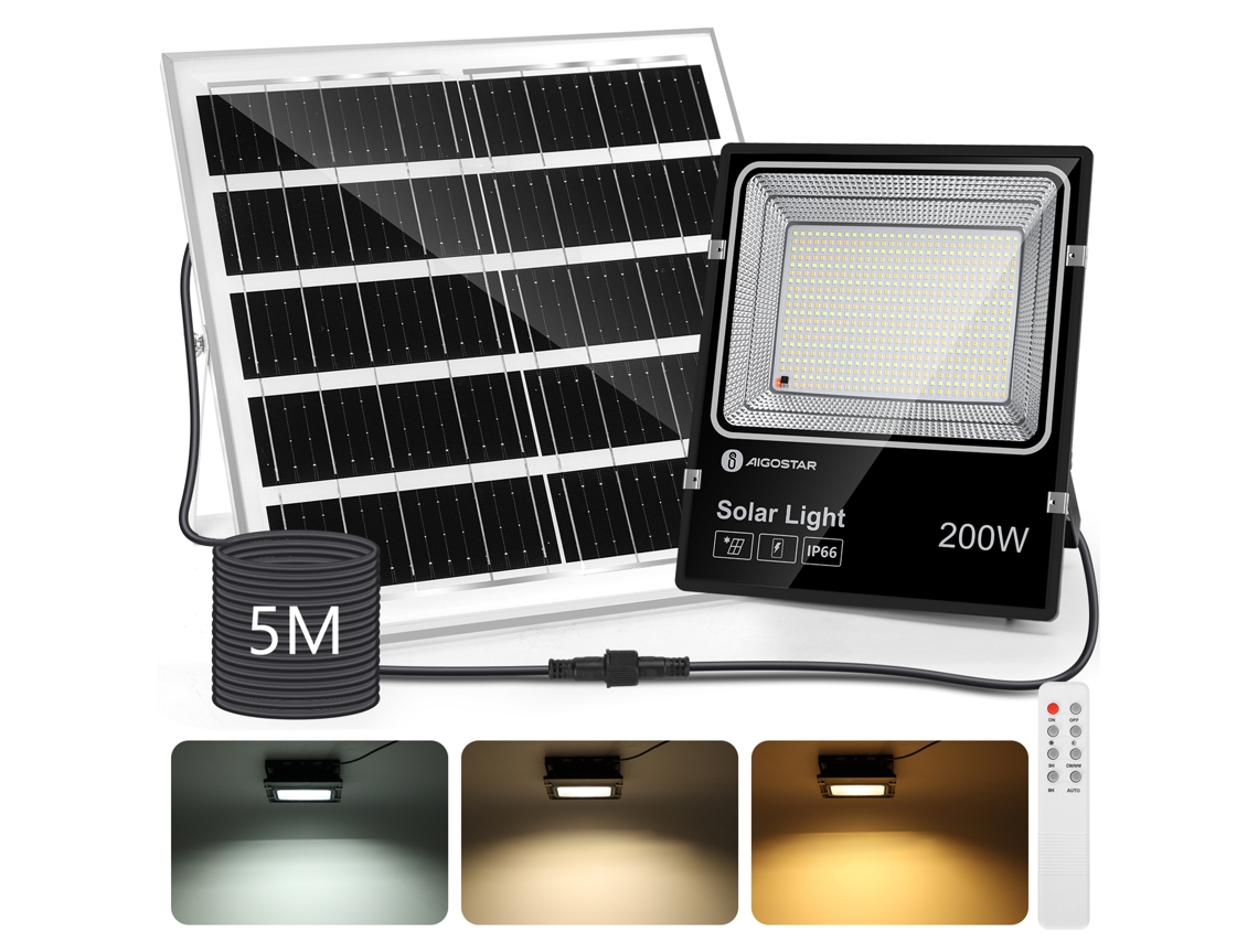 Holofote Solar 16000mah Ip66 Ajustável 3000 6500k Com Cabo 5m Aigostar