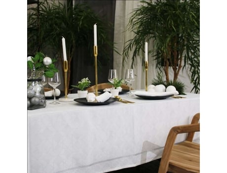 Toalha De Mesa Retangular Bordada De Natal Branco 350x150 Cm