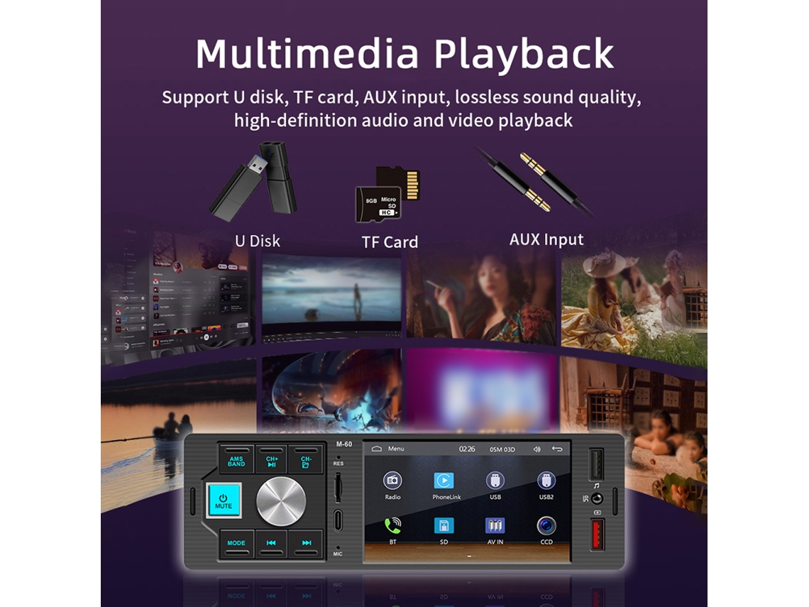 Mp5 Player Automóvel Portátil 4.1'' Bt Sem Fio Rádio Áudio Vídeo