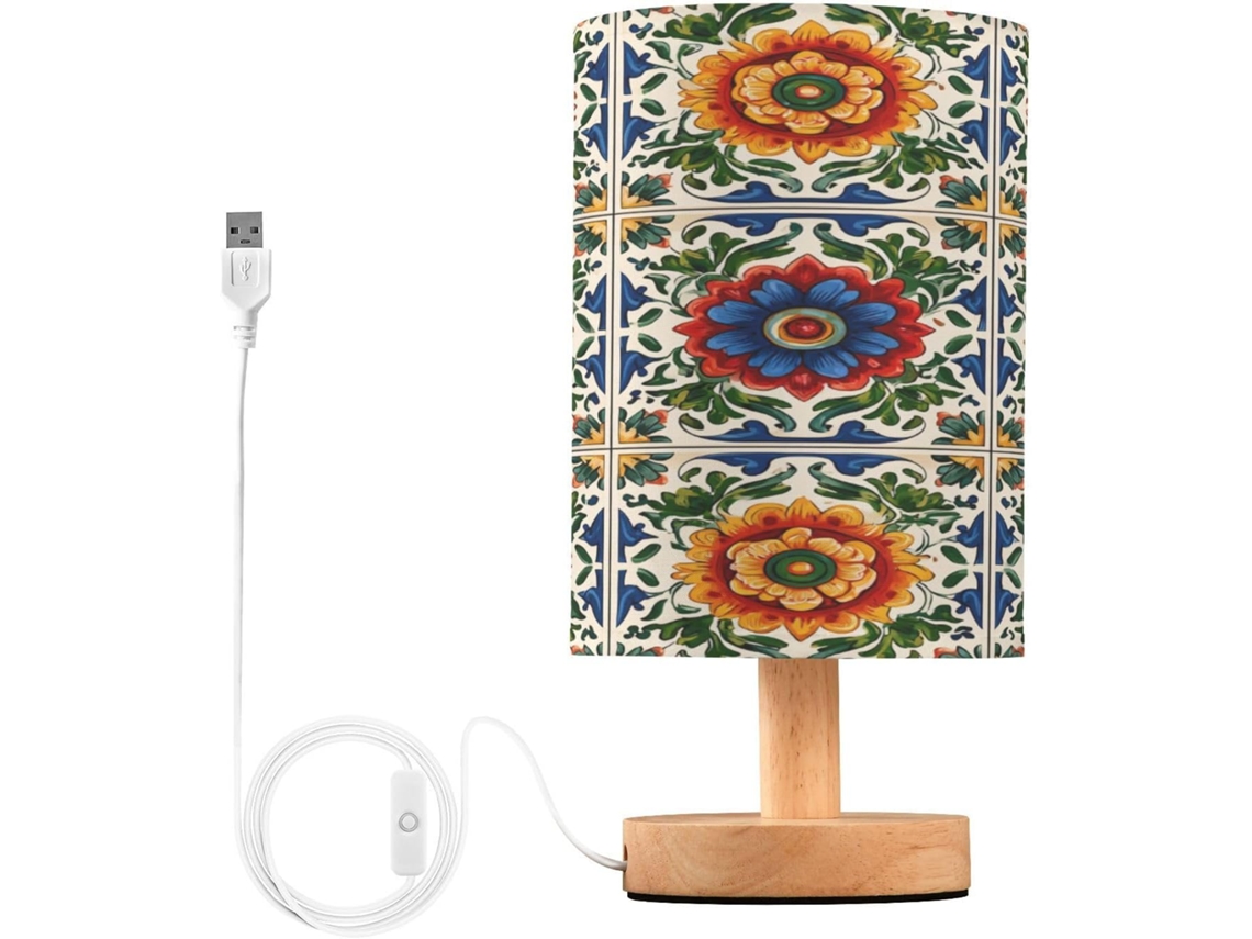Abajur De Cabeceira Mexicano Talavera Para Quarto, Abajur De Cabeceira Led, Luminária De Leitura Com Cúpula Tecido, Base