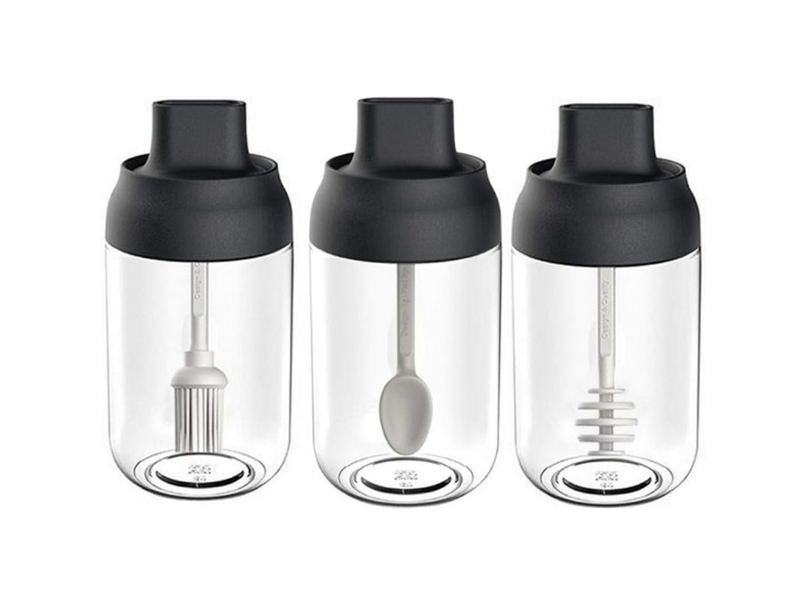 Recipientes De Condimentos De Vidrio 3 Piezas Com Colher E Tampa Hermética Para Especiarias E Molhos