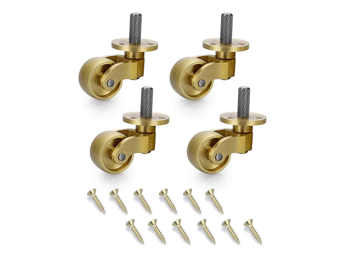 Conjunto de 4 rodízios universais de latão (com parafusos) – Rodas de reposição resistentes para móveis, carrinhos e armários.