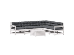 7 Pcs Conj. Lounge de Jardim C/ Almofadões Pinho Maciço Branco MAISON EXCLUSIVE