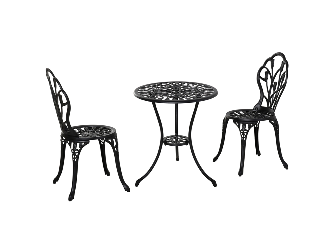 Conjunto Jantar 2 Pessoas Mesa 2 Cadeiras Alumínio Preto VELTRIX