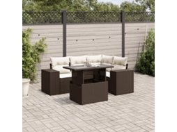 Jogo 5 Peças Sofás P/ Jardim C/ Almofadões Vime Pe Marrom Dkd Home Decor