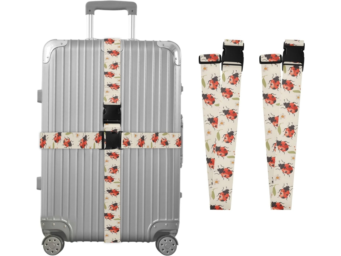 Conjunto De 2 Alças Bagagem Personalizadas Com Estampa Joaninhas E Fivelas, Cor Off White