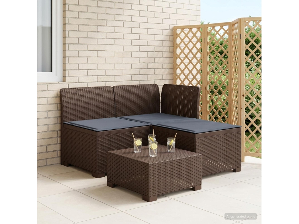 Vidaxl Sofá De Jardim 3 Lugares Com Almofadas Visual Rattan Pp