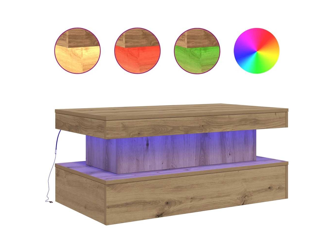 Mesa de centro com luzes LED Carvalho Artisiano MAISON EXCLUSIVE (90x50x40 cm)