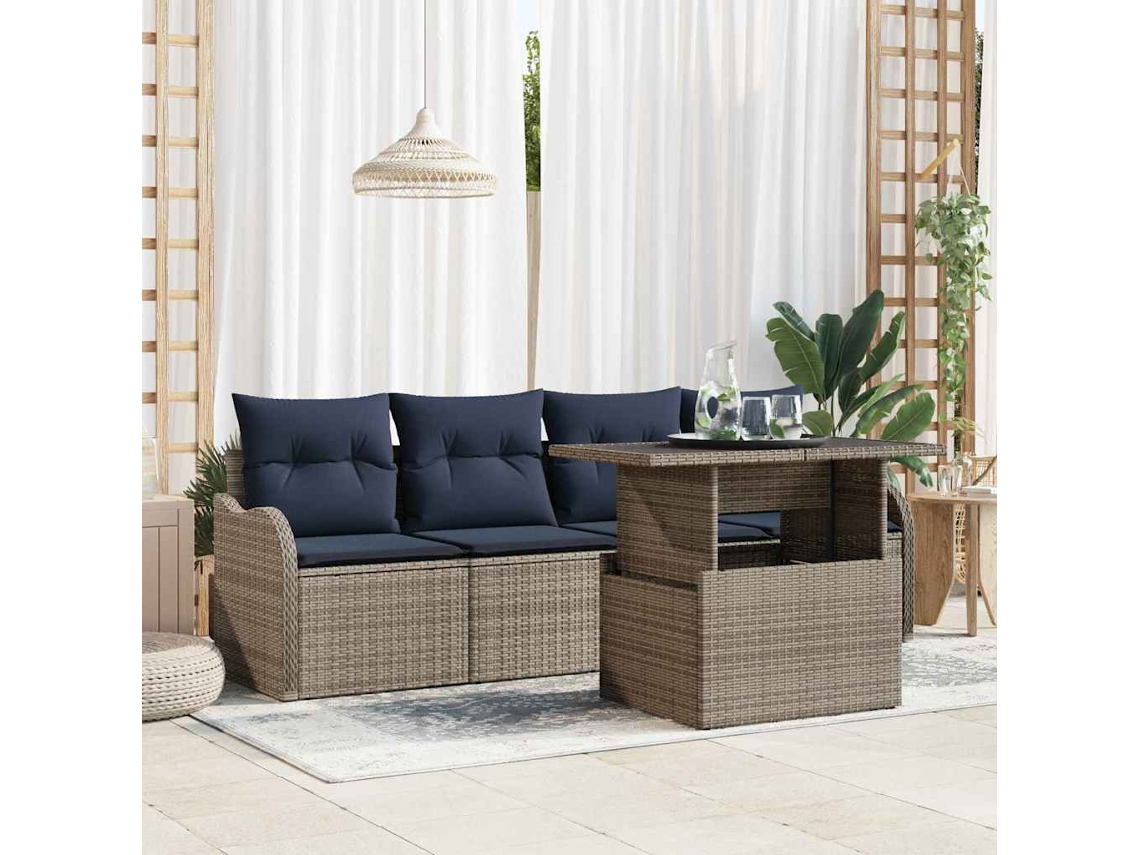 Vidaxl Conjunto De Sofá De Jardim 5 Unid. Cinzeto Vime Pe