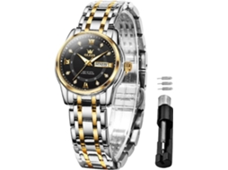 Lurelia Relógio Digital Feminino, Movimento De Quartzo, Cronómetro, Detalhes Com Strass, Aço Inoxidável, Resistente À Água, Rosa Ouro, Preto