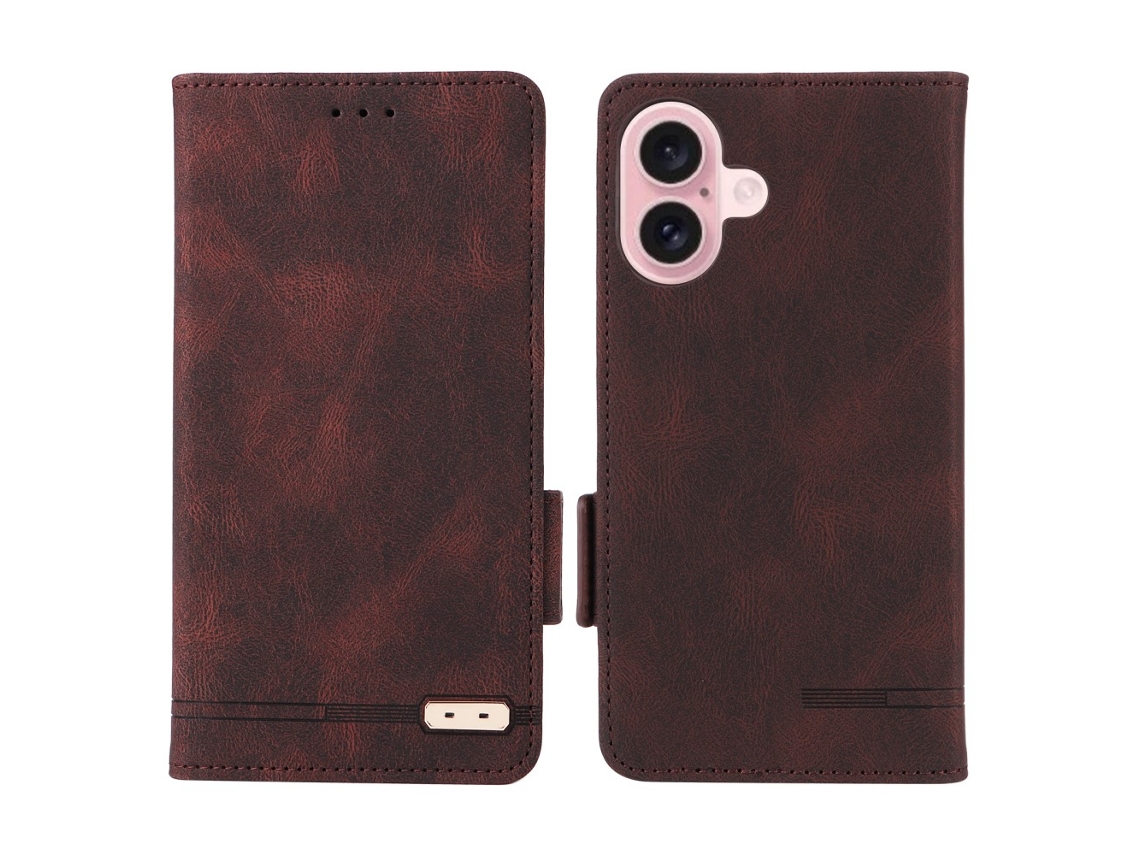 Capa Em Couro Pu Para Apple Iphone 16 Plus - Café