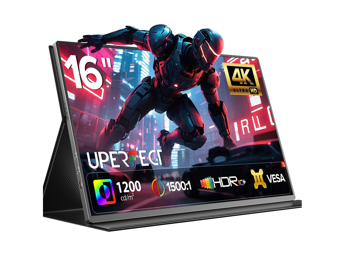 Monitor Portátil Uperfect De 16" 4k 3840×2400 Ips 16:10 Com Ecrã Antirreflexo | 1200 Nits, Hdr, Usb-c, Mini Hdmi, Altifalantes, Vesa 75x75 Para Portát