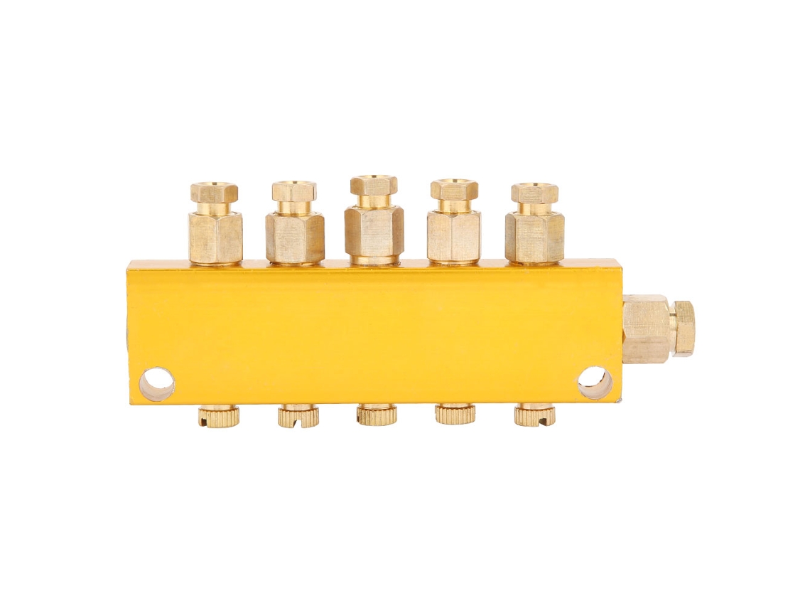 Bloco De Manifold De Válvula Distribuidor De Óleo Ajustável De Latão 6mm Entrada 4mm Saída 1 Entrada 5 Saídas