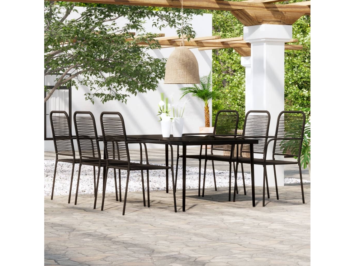 Vidaxl 7 Pcs Conjunto De Jantar Para Jardim Preto