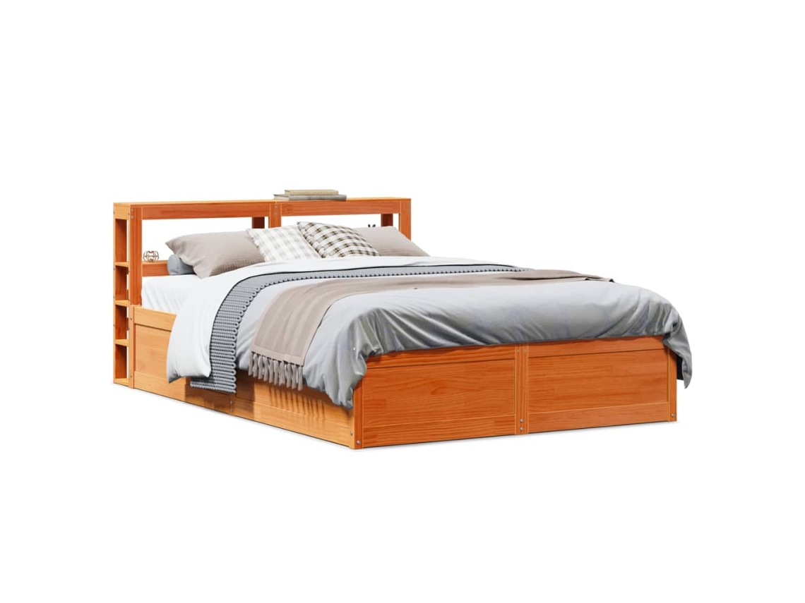 Vidaxl Estrutura Cama C/ Cabeceira 160x200cm Pinho Maciço Castanho-mel
