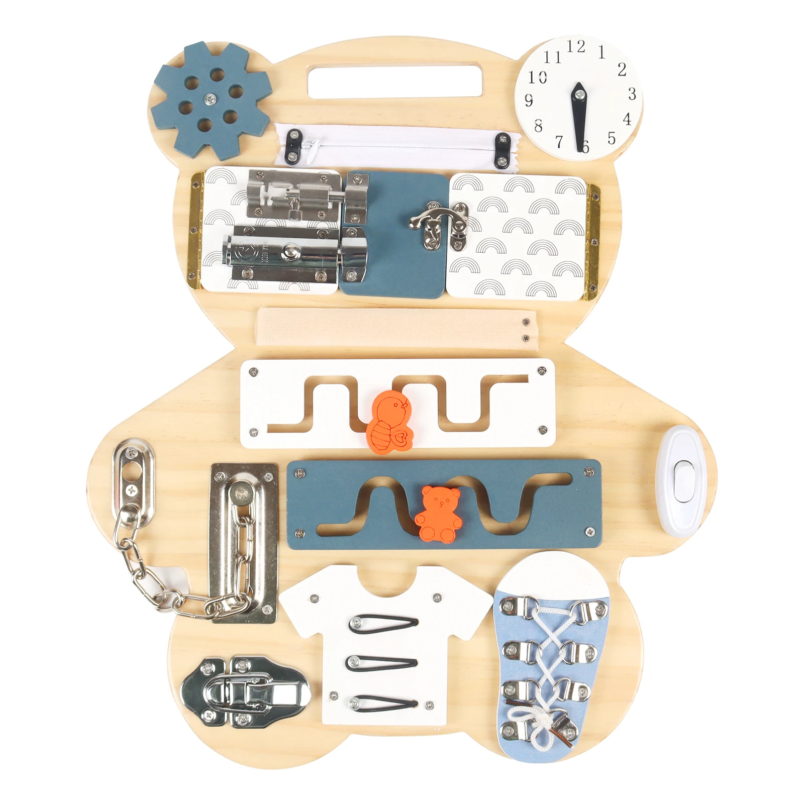 Quadro de atividades Montessori para desenvolvimento, brinquedo educativo para viagens, ideal para bebês de 2 a 4 anos.