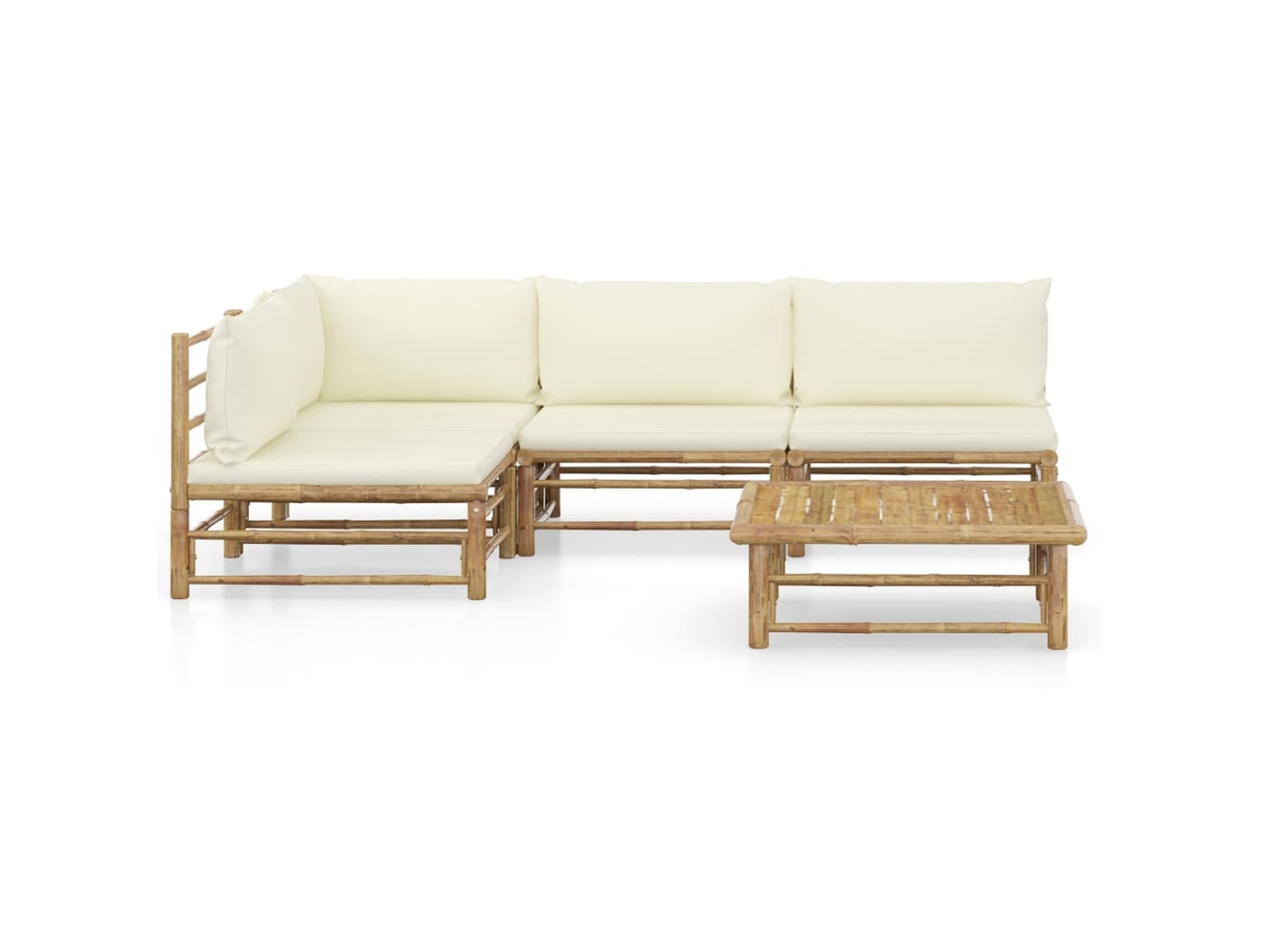 Maison Exclusive - 5 Pcs Conj. Lounge P/ Jardim Em Bambu C/ Almofadões Branco Nata