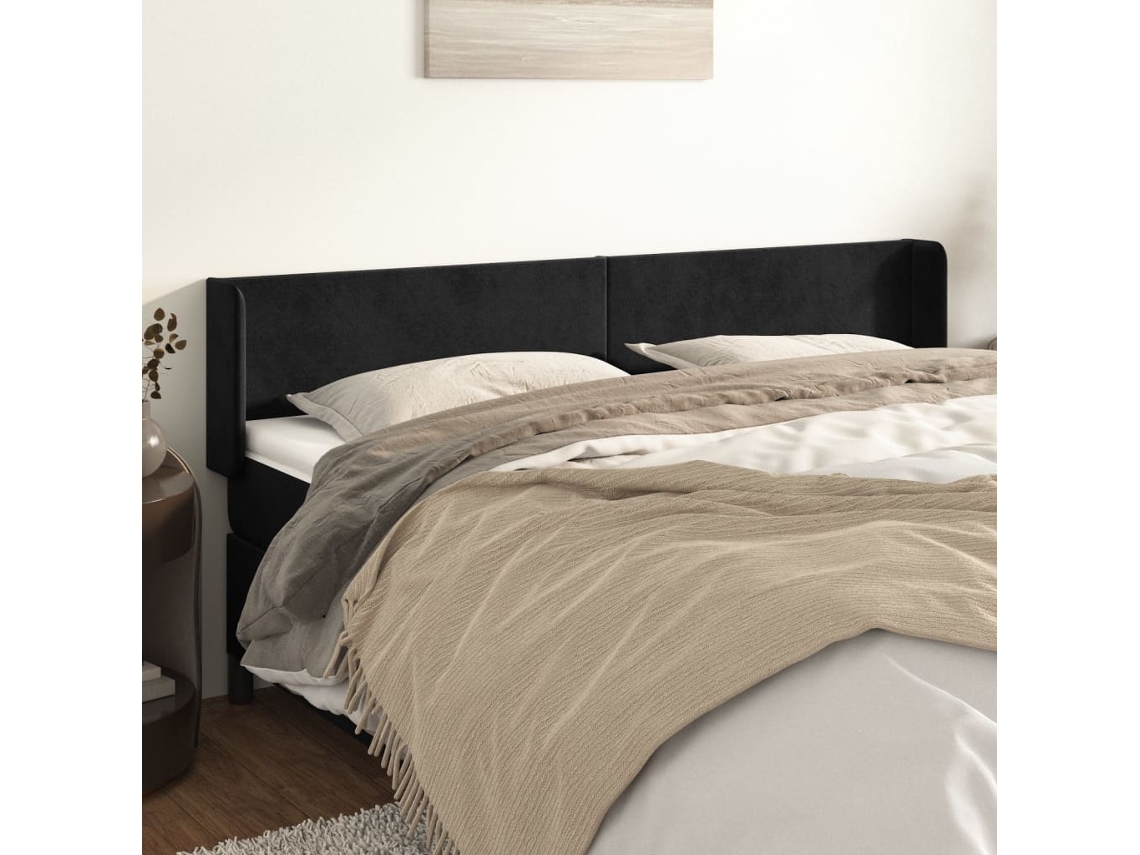 Vidaxl Cabeceira De Cama C/ Abas Veludo 163x16x78/88 Cm Preto