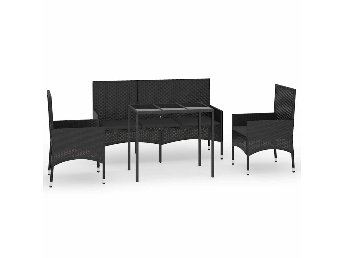 Conjunto de 4 Pcs Lounge de Jardim com Almofadões Vime Pe Preto MAISON EXCLUSIVE