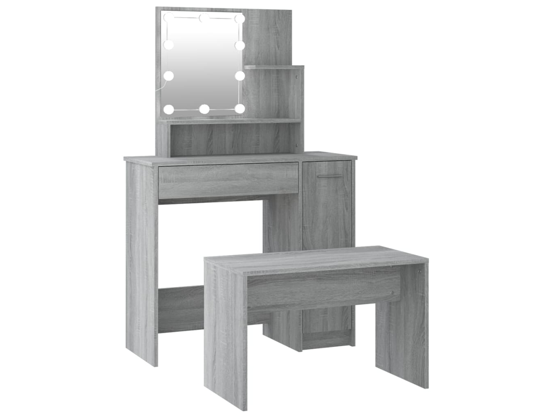 Conjunto Toucador com Leds Madeira Processada Sonoma Cinza MAISON EXCLUSIVE