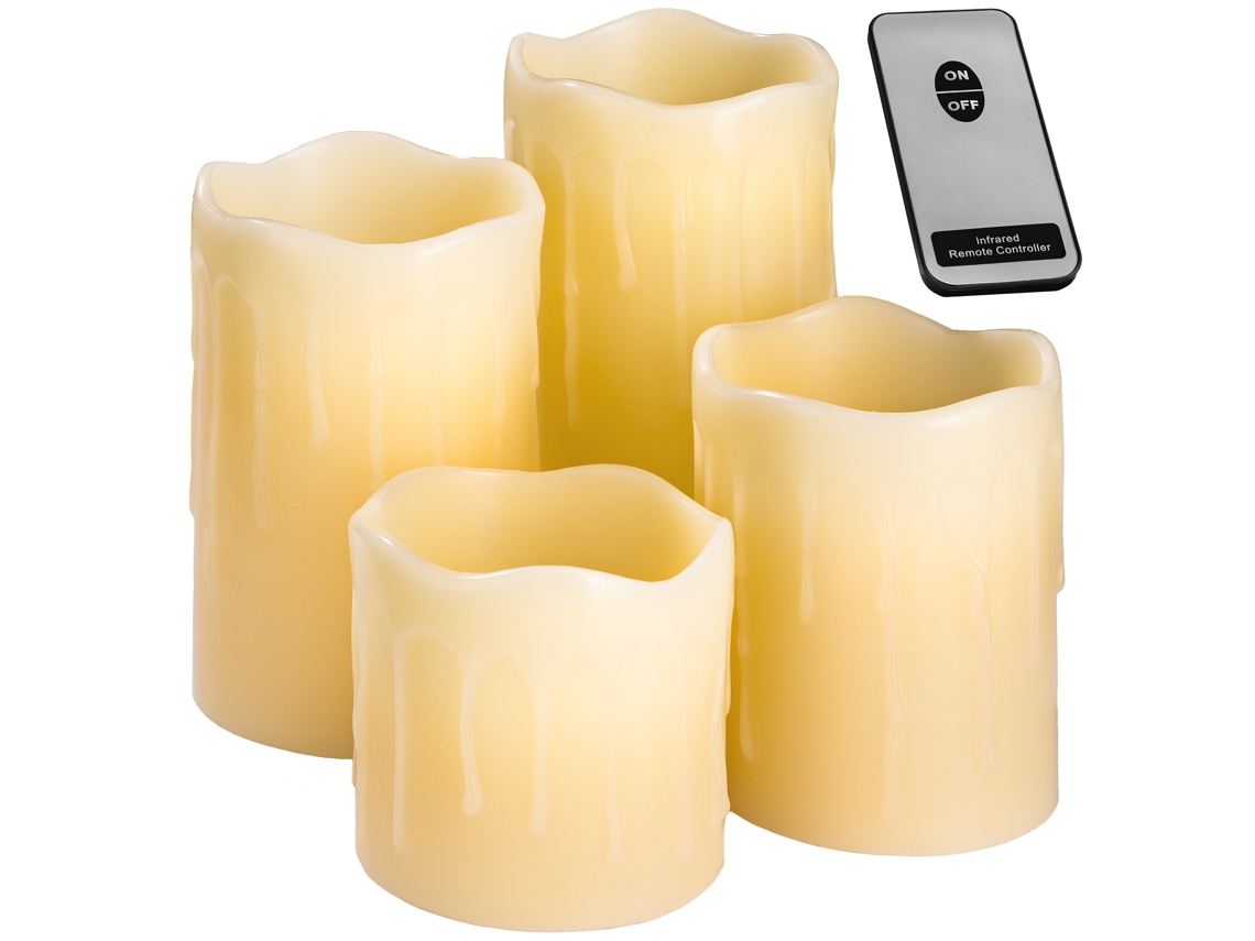 4 Velas de Luz Led com Revestimento de Cera Natural e Controlo Remoto