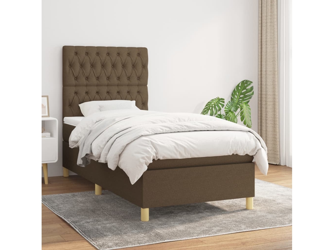 Vidaxl Cama Com Molas/colchão 90x190 Cm Tecido Castanho-escuro