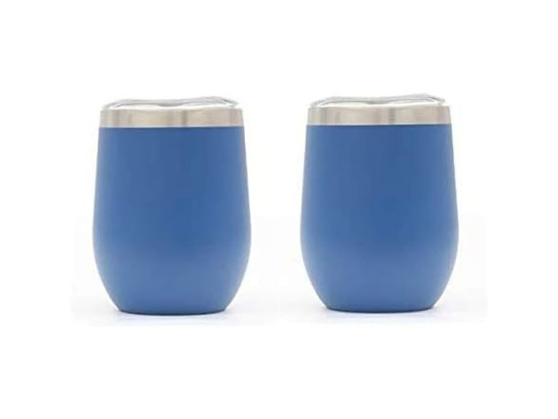 2pcs Vasos De Vino Sin Tallos 12 Onzas Acero Inoxidable Doble Pared Con Tapa Azul